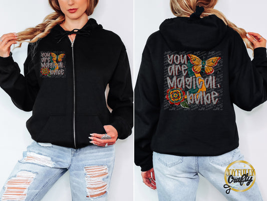 You Are Magical Adult Zip Up Hoodie Front and Back Design