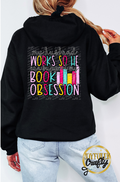 My Husband Works Hard For Books Adult Zip Up Hoodie Back Design