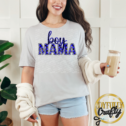 Blue Checkered Boy Mama Adult Shirt