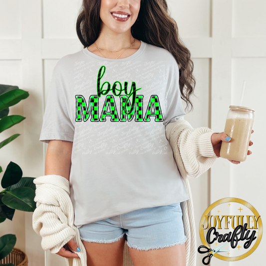 Green Checkered Boy Mama Adult Shirt