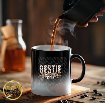 Bestie Neutral Checkered Floral Ceramic Mug