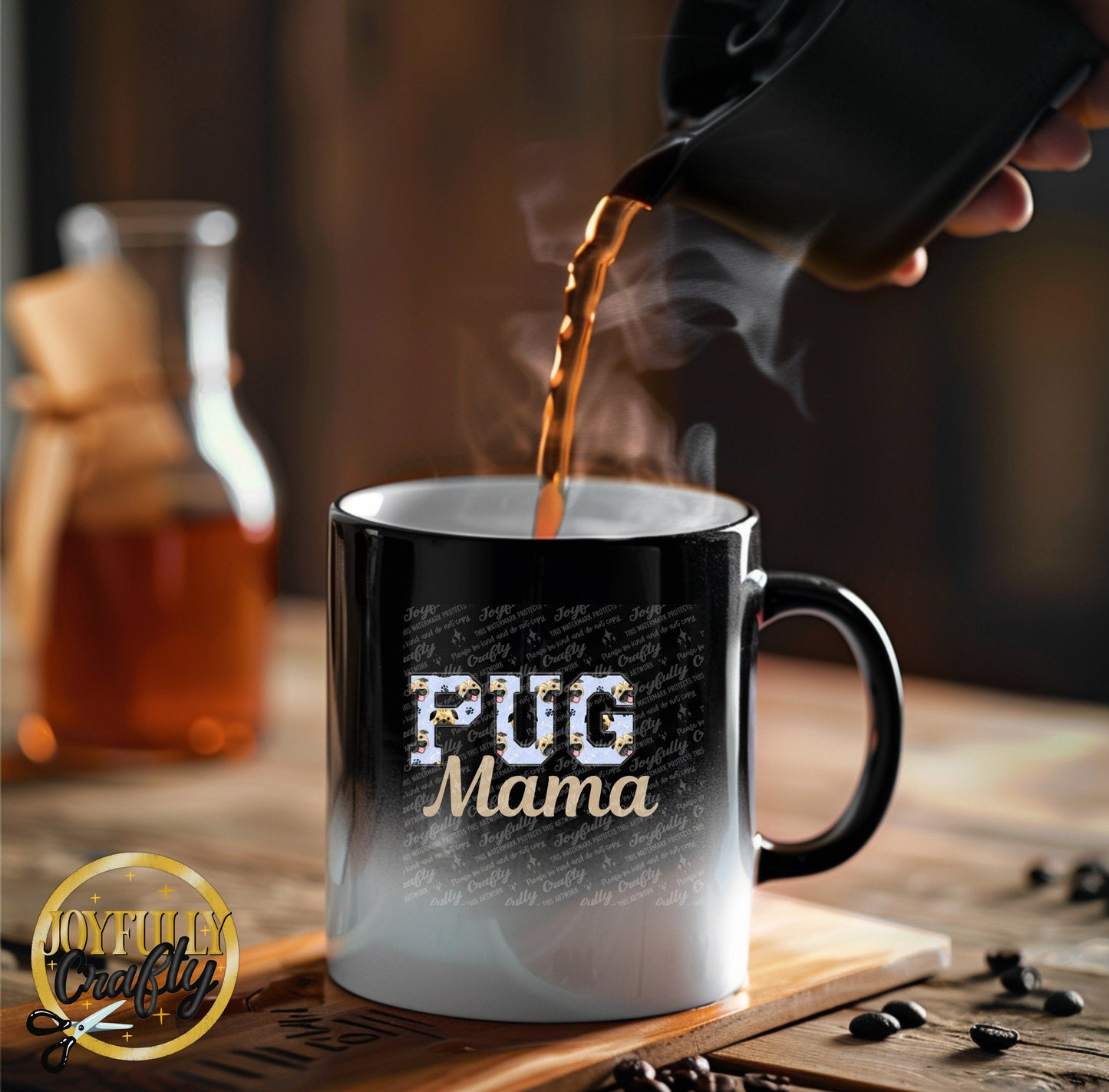 Pug Mama Faux Embroidered Ceramic Mug