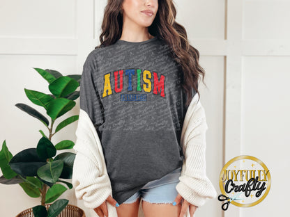 Autism Awareness Retro Distressed Blocked Letters Adult T Shirt