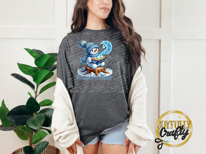 Booked For Winter Blue Snowman Adult T Shirt