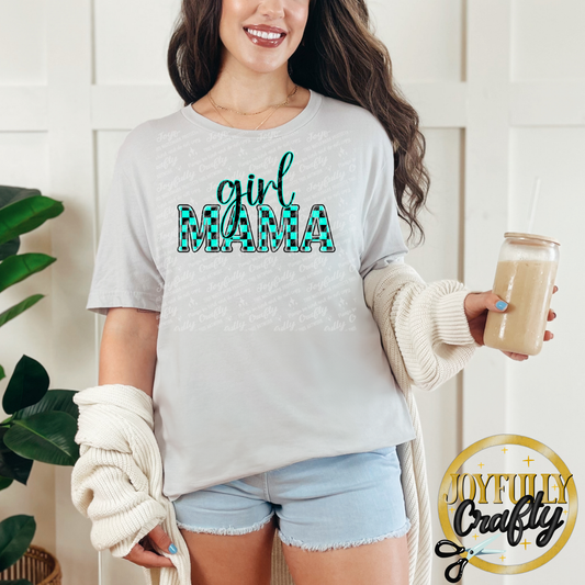Teal Checkered Girl Mama Adult Shirt