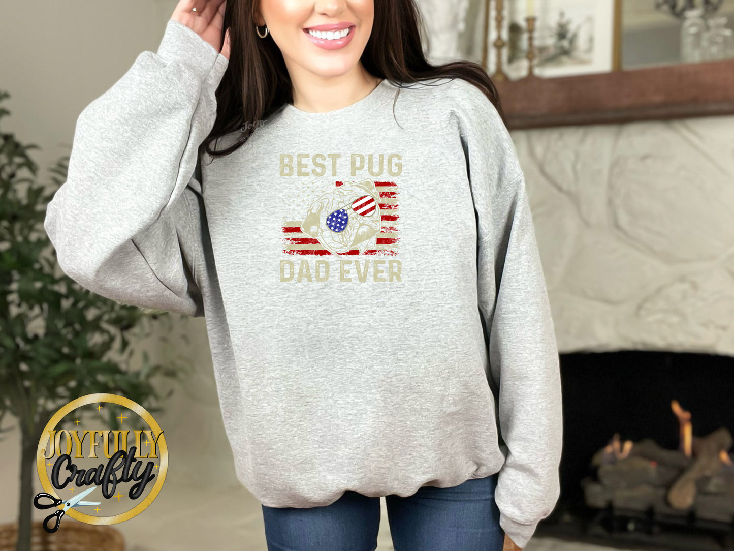Best Pug Dad Ever American Flag Adult Crewneck Sweater