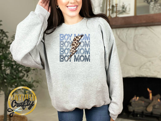 Boy Mom Distressed Bolt Adult Crewneck Sweater