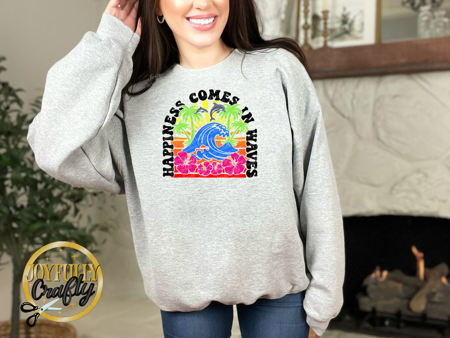 Happiness Comes In Waves Adult Crewneck Sweater