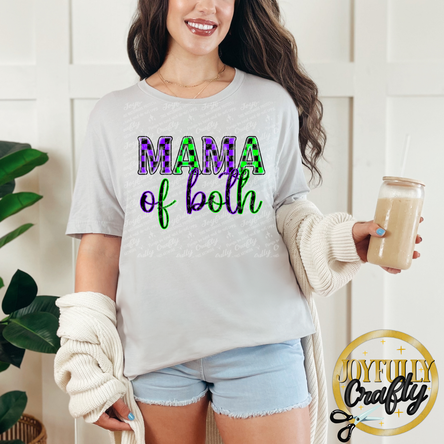 Purple and Green Checkered Mama of Both Adult Shirt