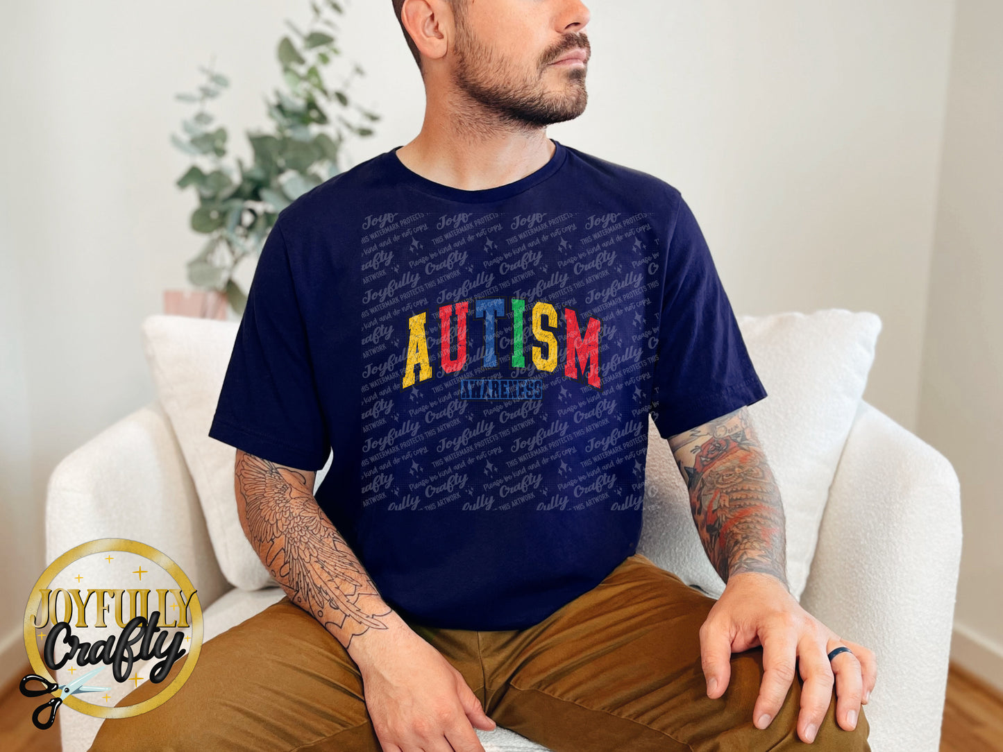 Autism Awareness Retro Distressed Blocked Letters Adult T Shirt