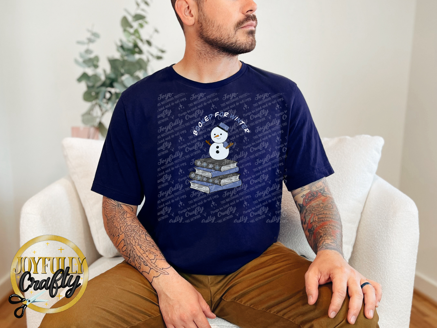 Booked For Winter Snowman Blue And White Letters Adult T Shirt