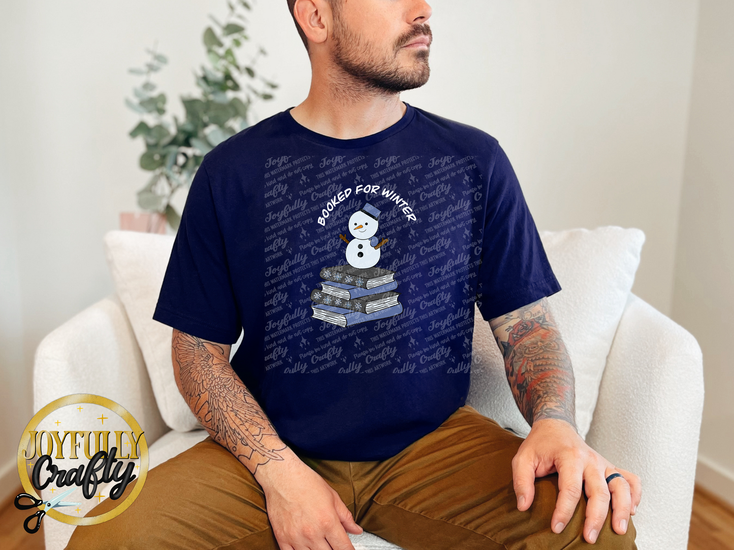 Booked For Winter Snowman White Letters Adult T Shirt