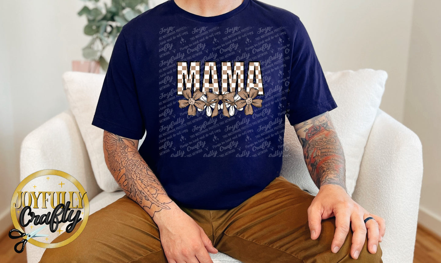 Mama Neutral Checkered Floral Adult T Shirt