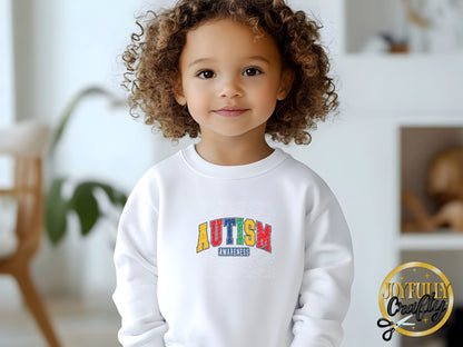 Autism Awareness Retro Blocked Letters Toddler Crewneck Sweater