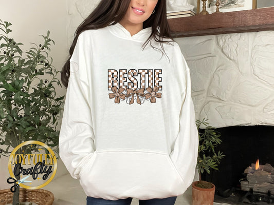 Bestie Neutral Checkered Floral Adult Hoodie