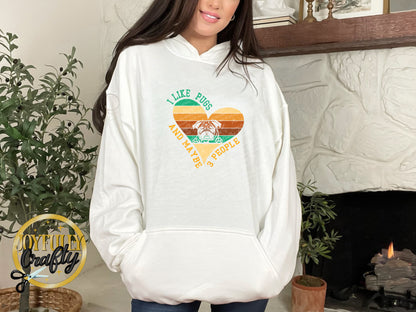 I Like Pugs And 3 People Distressed Heart Adult Hoodie