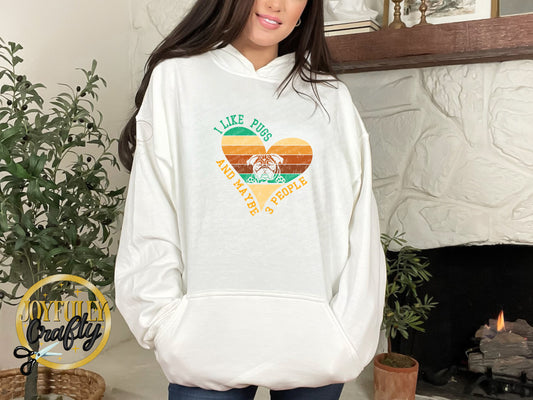 I Like Pugs And 3 People Distressed Heart Adult Hoodie