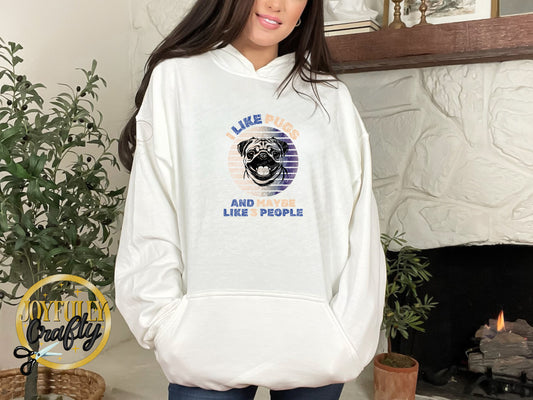 I Like Pugs And 3 People Distressed Adult Hoodie