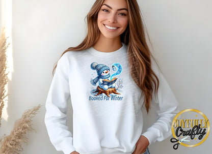 Booked For Winter Blue Snowman Adult Long Sleeve