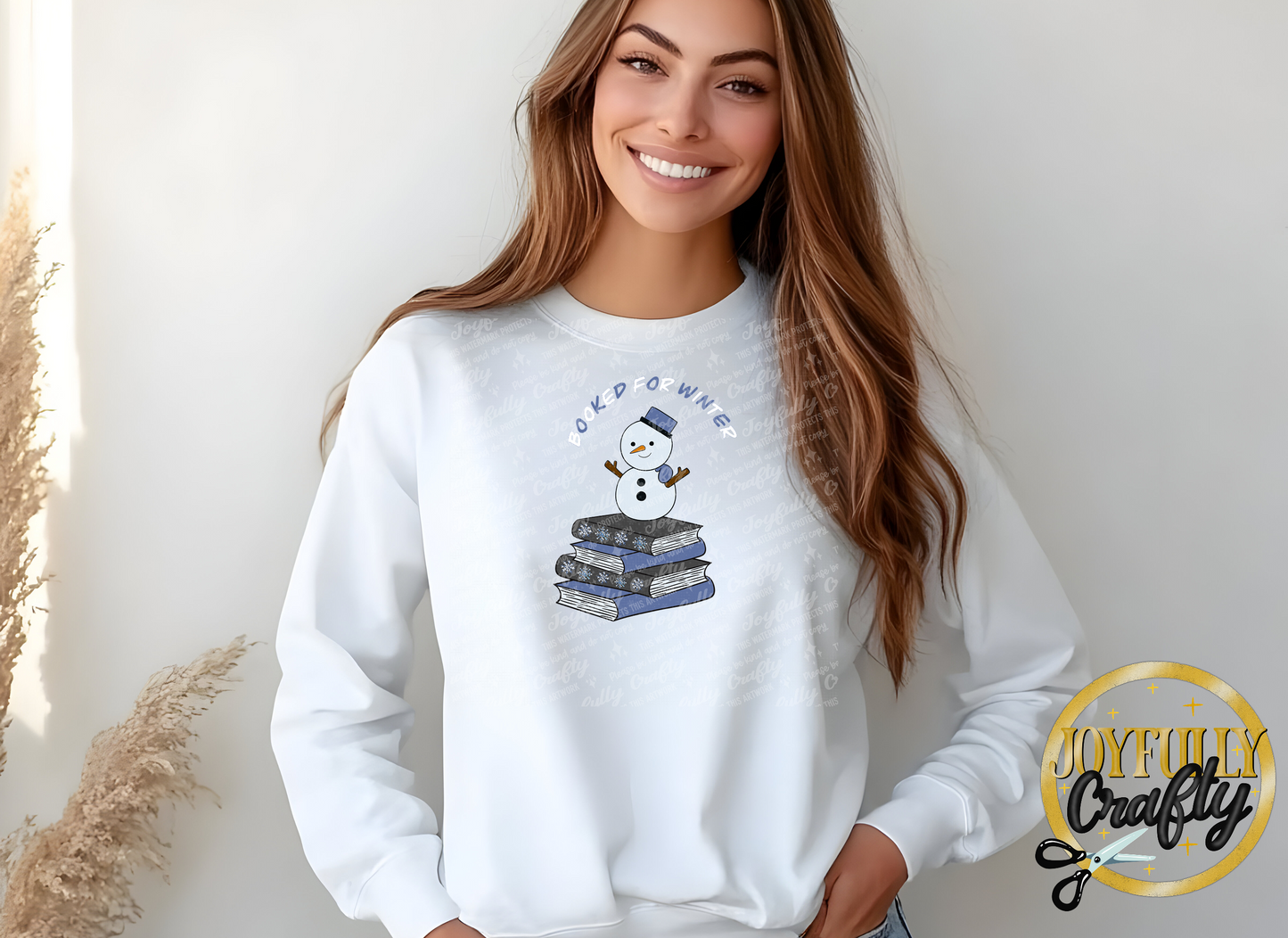 Booked For Winter Snowman Blue And White Letters Adult Long Sleeve