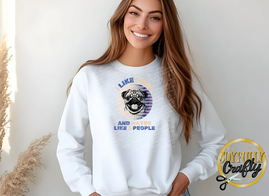 I Like Pugs And 3 People Distressed Adult Long Sleeve