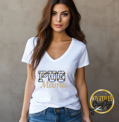 Pug Mama Faux Embroidered Adult T Shirt